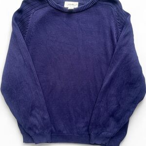 Vintage 90s Eddie Bauer Navy Blue 100% Cotton Heavyweight Ribbed Knit Sweater